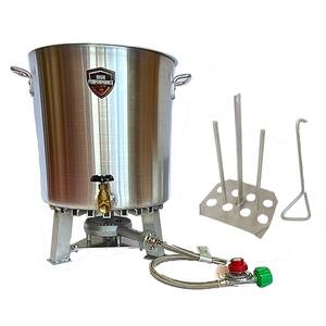 60 qt. Dual Turkey Fryer Pro with Lid, Drain Valve, 6 in. Banjo Buner, Built-In Stand, Turkey Rack and 10 PSI Regulator