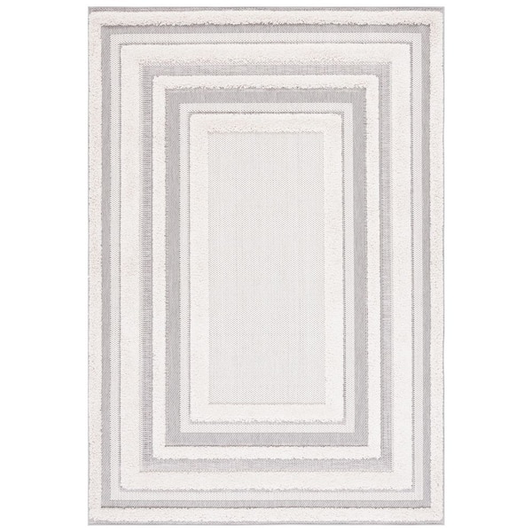 Cottage Ivory/Gray 5 ft. x 8 ft. High-Low Border Indoor/Outdoor Area Rug