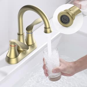 4 in. 2-Handle Vanity Sink Faucet with Drain Kit Included in Brushed Gold