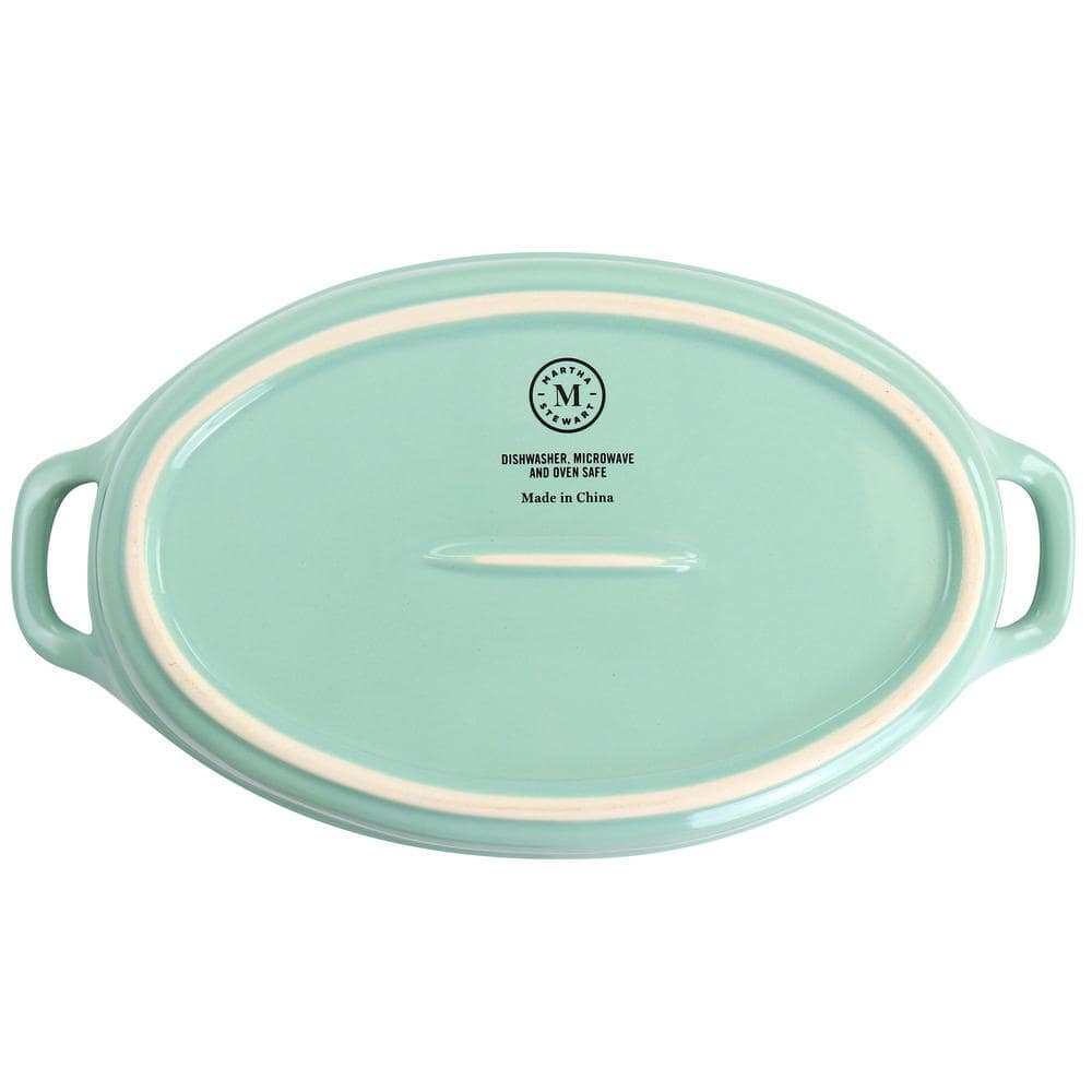 Mint Green Stoneware Oval Baker Set with Handles