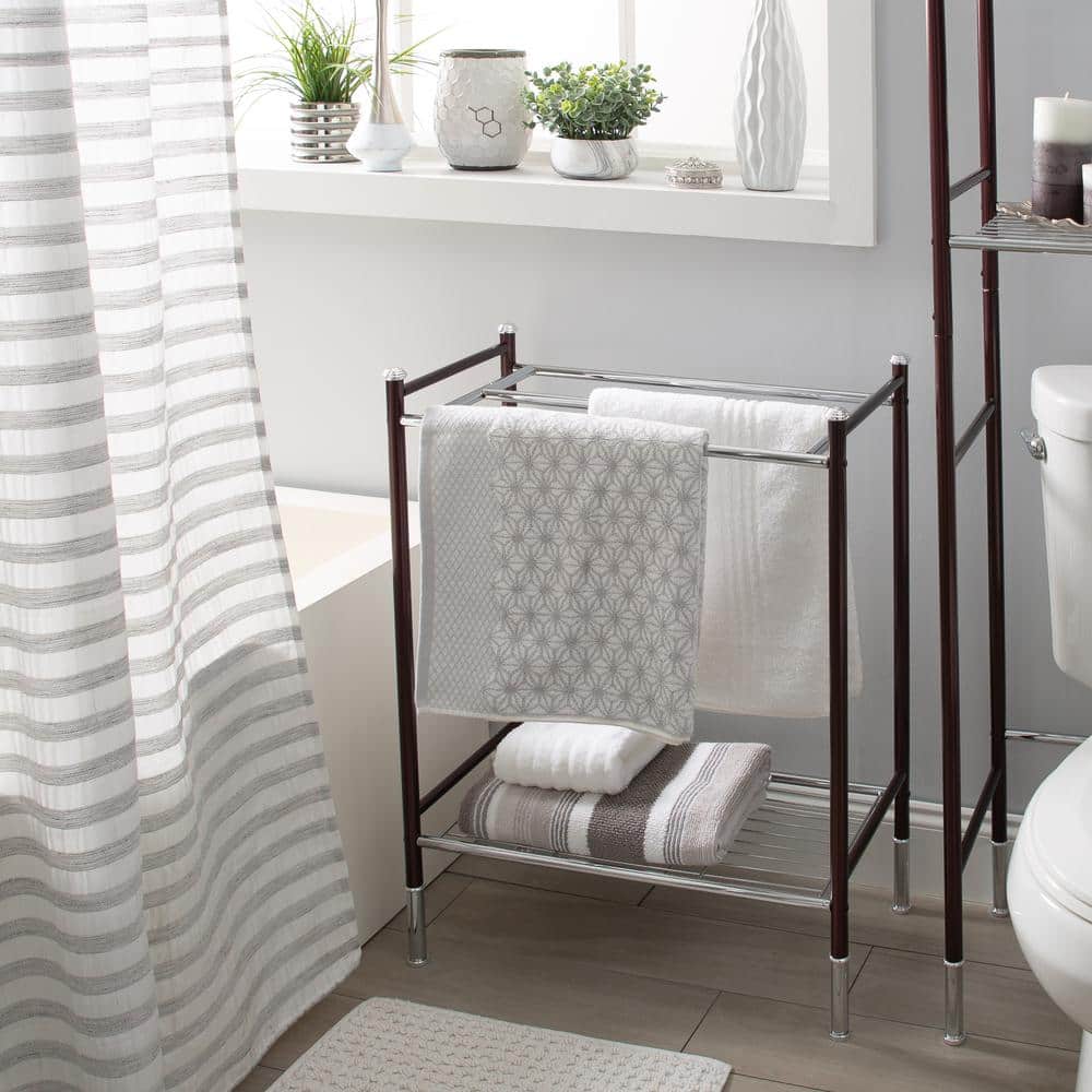 Bronze and Chrome Freestanding Towel Rack with Shelf