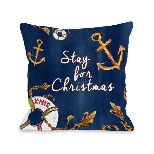 Unbranded Stay For Christmas Navy Multicolored Graphic Polyester 16 in. x 16 in. Throw Pillow