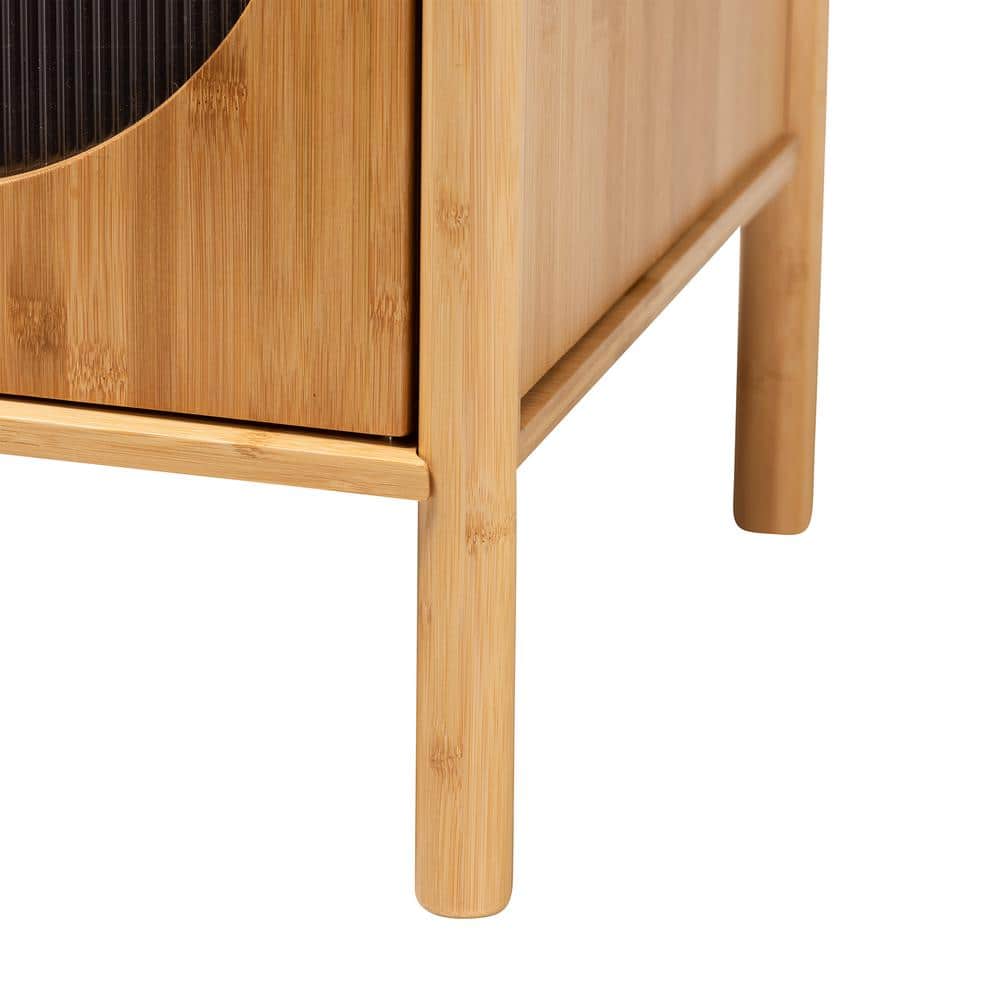 Naresh Natural Bamboo Wood Round End Table with Storage