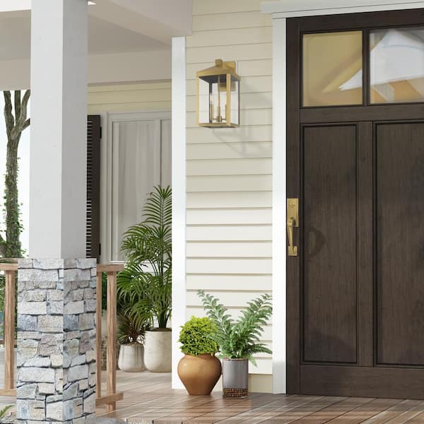 Creekview 17.5 in. 3-Light Antique Brass Outdoor Hardwired Wall Lantern Sconce with No Bulbs Included