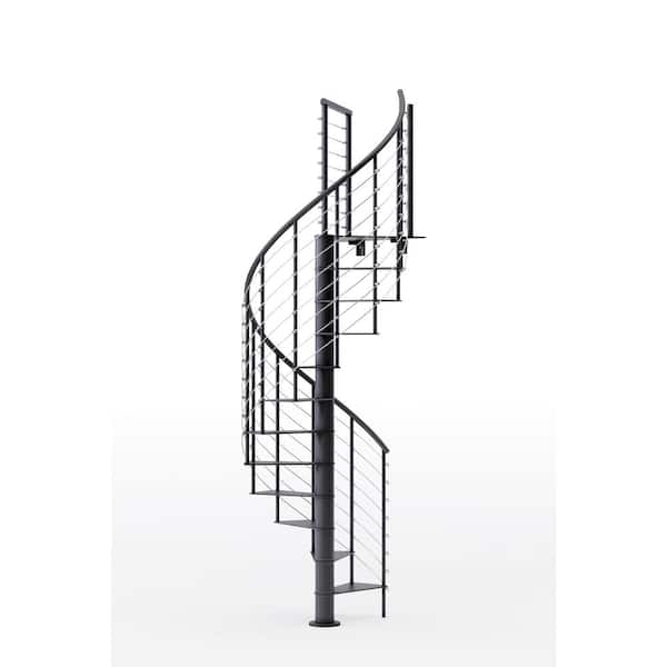 Mylen STAIRS Hayden Black Interior 42in Diameter, Fits Height 127.5in - 142.5in, 1 42in Tall Platform Rail Spiral Staircase Kit