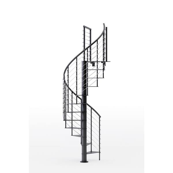 Mylen STAIRS Hayden Black Interior 42in Diameter, Fits Height 127.5in - 142.5in, 1 36in Tall Platform Rail Spiral Staircase Kit