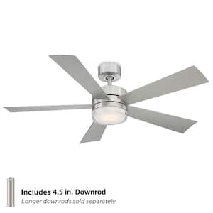 Wynd 52 in. Smart Indoor/Outdoor 5-Blade Ceiling Fan Stainless Steel with 3000K LED and Remote Control