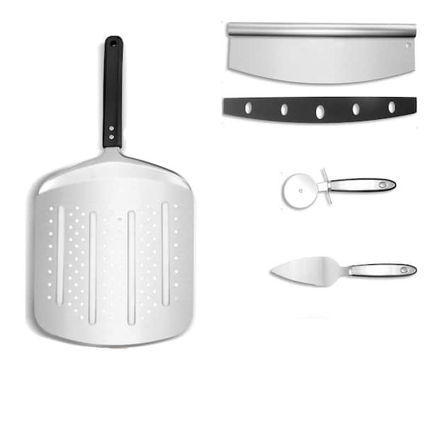 Perforated Series 12 in. Aluminum Silver Pizza Peel with Rocker Cutter and Storage Bag Lightweight Set
