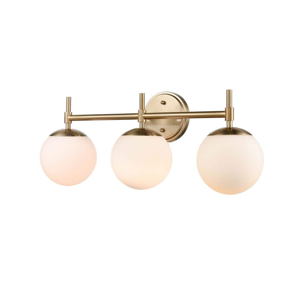 Aparicio 24" Modern Gold 3-Light Vanity with Frosted Glass Shades