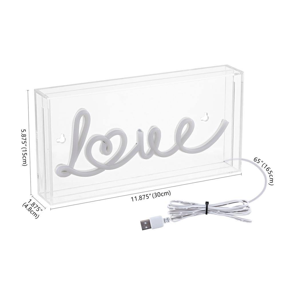 Love Red Acrylic Box USB LED Neon Light, 11.88" x 5.88"