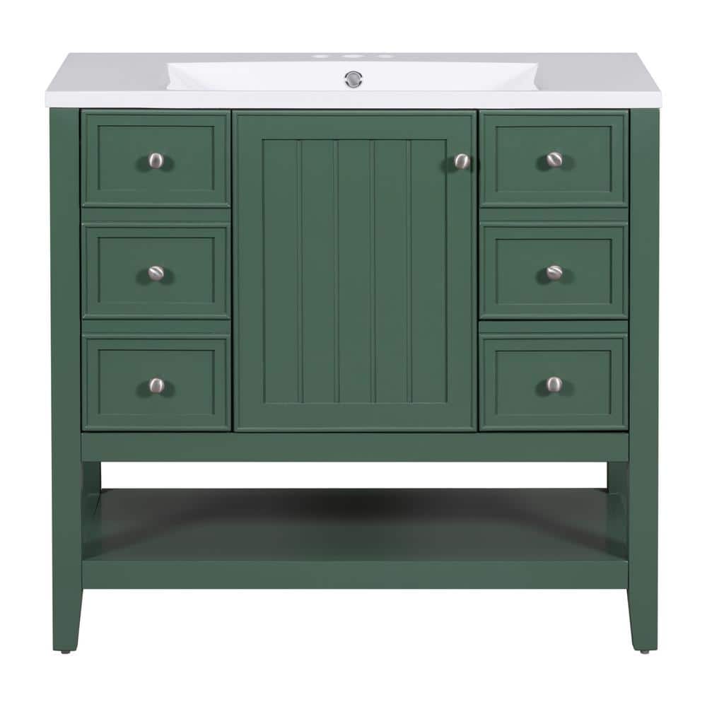36 in. Single Sink Green Bath Vanity with White Ceramic Top and Adjustable Shelf price history on PriceWatchPro