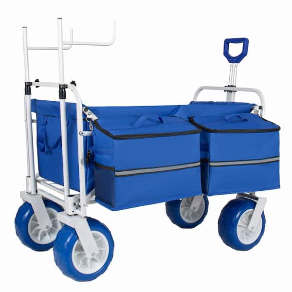 5.3 cu. ft. Steel Blue Folding Utility Wagon Garden Cart w/ Chair Racks / Cup Holder / Hook / Multi-use Bags