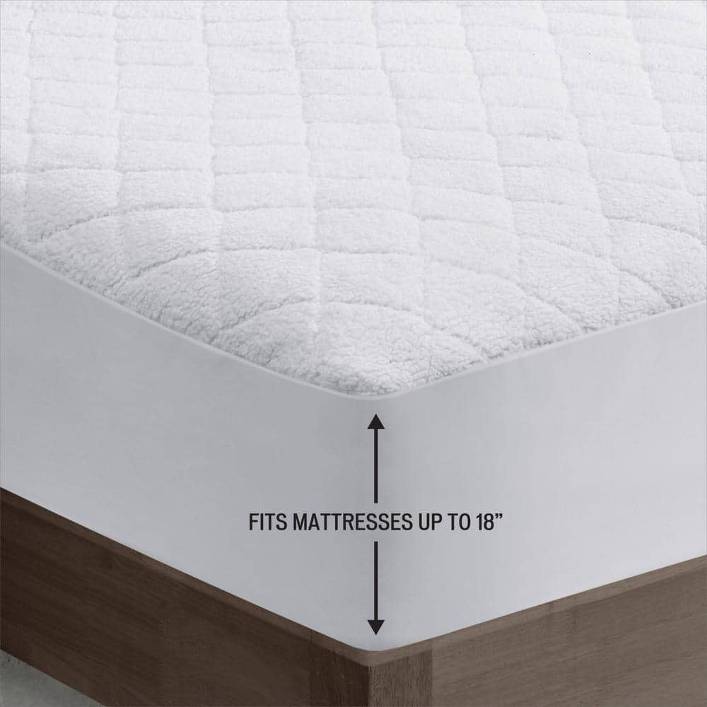 Twin XL White Heated Faux Shearling Mattress Pad