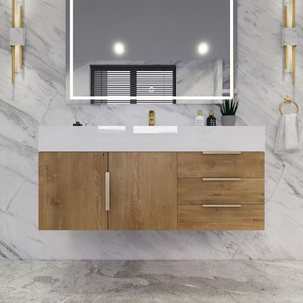 Bethany 47 in. W x 20 in. D x 22 in. H Single Sink Floating Bath Vanity in Oak with White Acrylic Top
