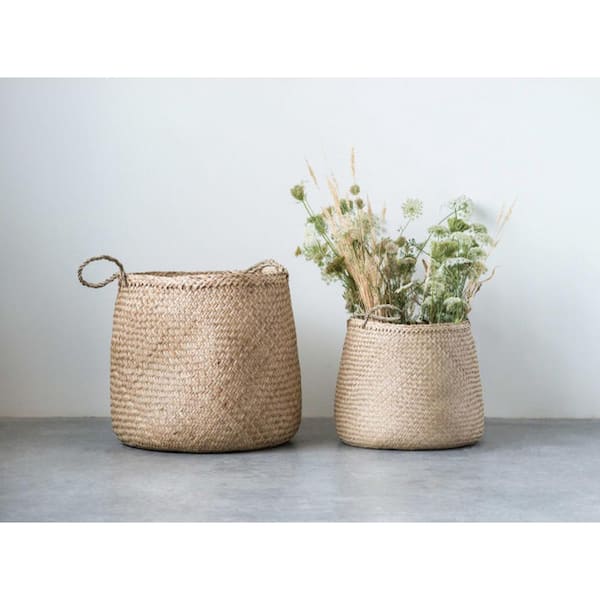 Storied Home Boho Woven Seagrass Storage Baskets in Natural (Set of 2)