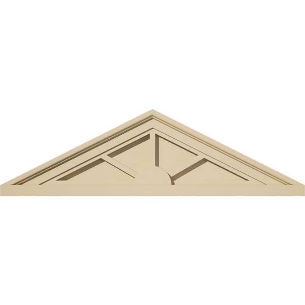 Ekena Millwork 28-in. W x 8-in. H x 2-in. P (Pitch 6/12) Peaked Cap 3 Spoke Signature Urethane Pediment, Primed Tan