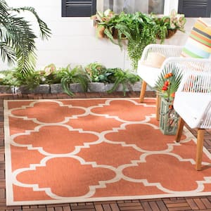 Courtyard Terracotta 7 ft. x 7 ft. Square Geometric Indoor/Outdoor Area Rug
