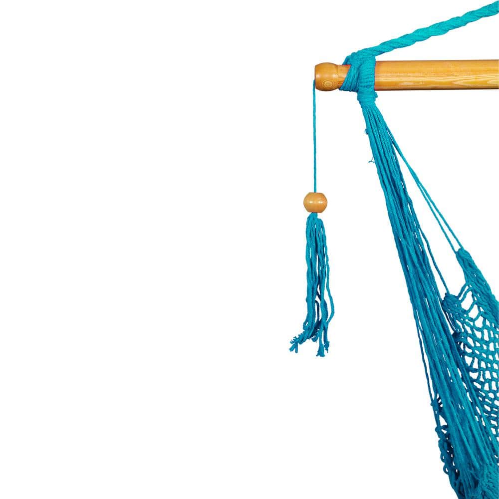 Light Blue Cotton Hammock Chair with Tassels and Braided Rope