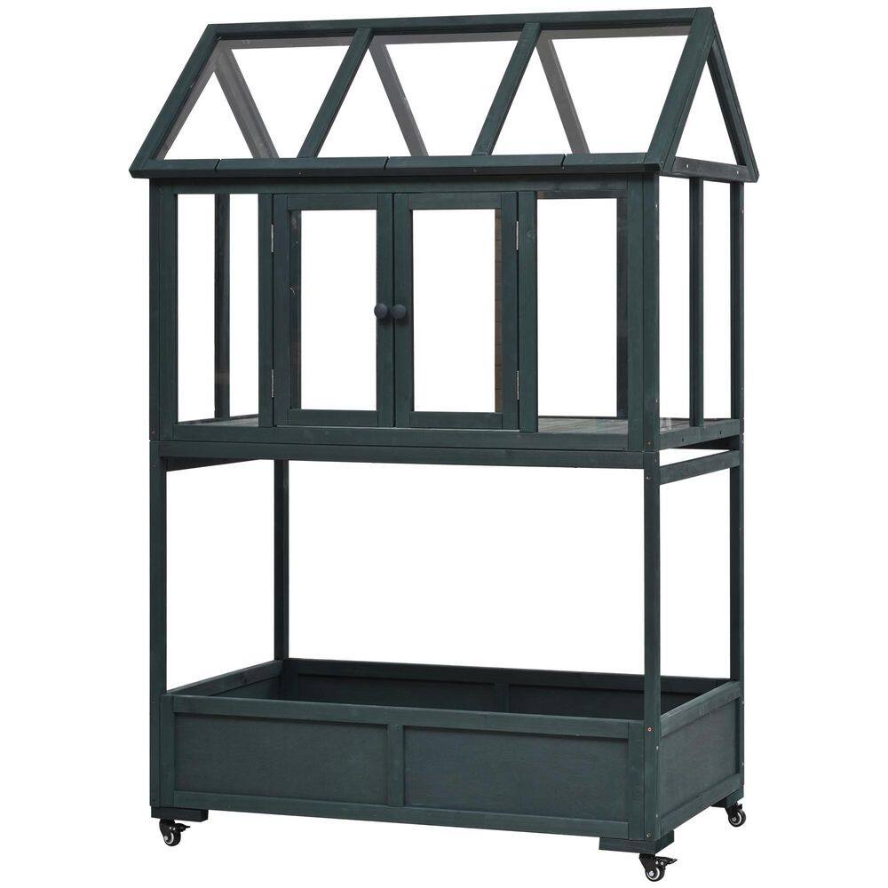 23.6 in. W x 47.2 in. D x 69.3 in. H Fir Wood Green Portable Greenhouse wit