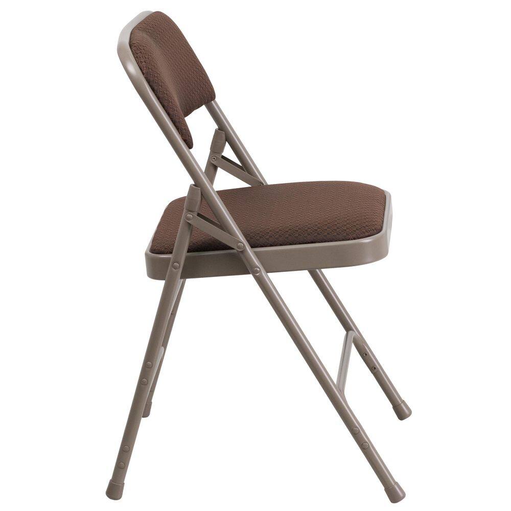 Executive Brown Patterned Fabric Armless Metal Folding Chair