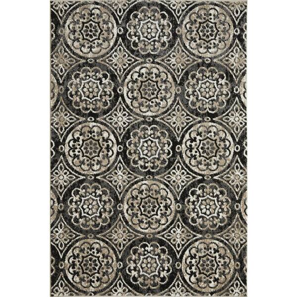 LOOMAKNOTI Ohanzah Owena Dark Gray 4 ft. x 6 ft. Medallion Polypropylene Indoor Area Rug