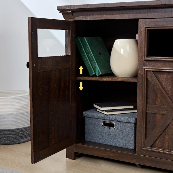 FUNKOL 53 in. x 15.35 in. x 35 in. Espresso Vintage MDF Storage Cabinet with 3-Doors
