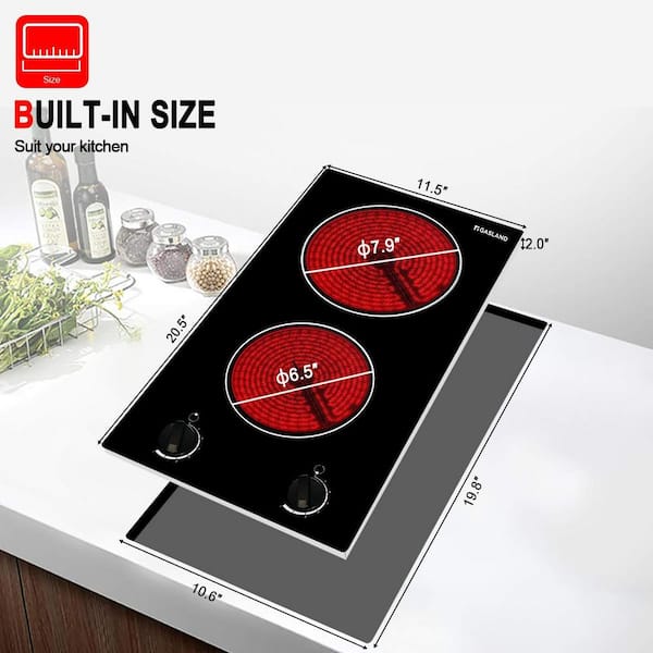12 in. Radiant Electric Cooktop Smooth with Knob and 2 Elements in Black