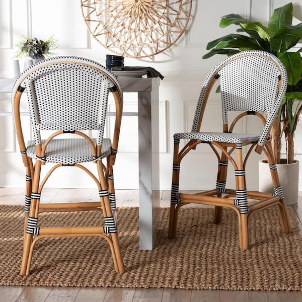 Genica 24 in. Black and White Weaving Rattan Counter Stool (Set of 2)