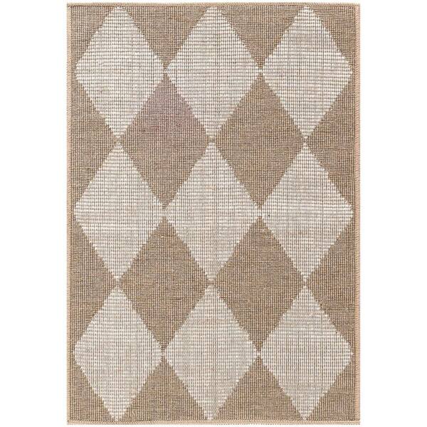Washable Modern Jute Natural Ivory 2 ft. x 3 ft. Geometric Contemporary Area Rug
