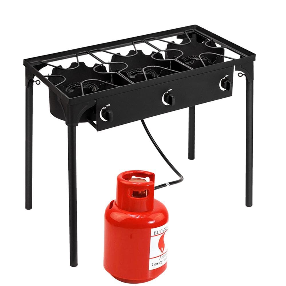 Black Cast Iron 3-Burner Outdoor Gas Cooker