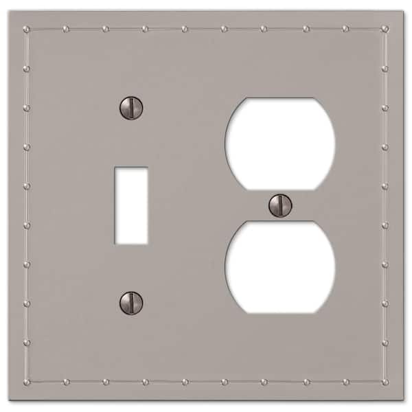 AMERELLE Rosa 2 Gang 1-Toggle and 1-Duplex Metal Wall Plate - Satin Nickel