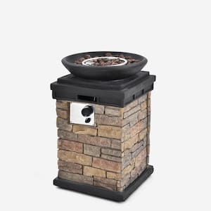 18 in. W x 30 in. H Outdoor Stainless Steel Patio Propane Burning Bowl Column with Lava Rocks and Cover 40,000 BTU
