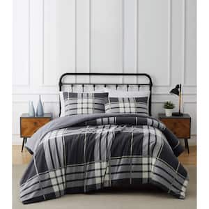Milo Plaid 3-Piece Grey Cotton Flannel King Comforter Set