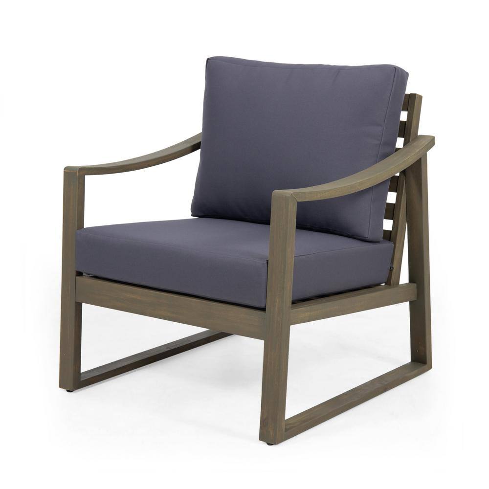 Noble House Barclay Gray Wood Lounge Chair with Dark Gray Cushion 82984
