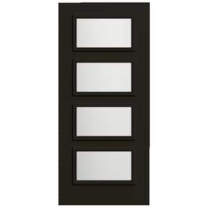 36 in. x 80 in. 4 Lite Equal Frost Glass Black Steel Front Door Slab