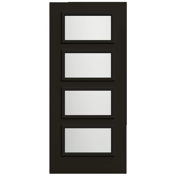 JELD-WEN 36 in. x 80 in. 4 Lite Equal Frost Glass Black Steel Front Door Slab