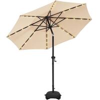 PASAMIC 10 ft. Aluminum Solar Led Market Umbrella Outdoor Patio Umbrella with Base 32 LED Lights in Beige A0AB13E0-B1M01