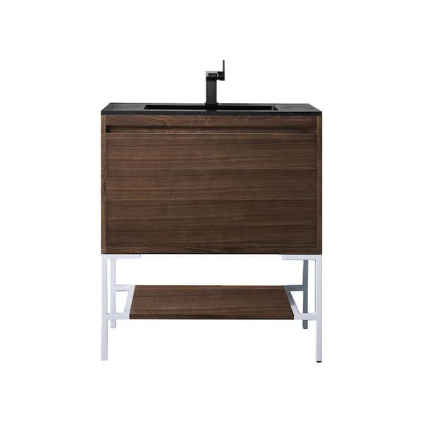 James Martin Vanities Milan 31.5 in. W x 18.1 in. D x 36 in. H Bathroom Vanity in Mid Century Walnut with Charcoal Black Composite Top