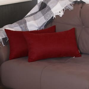 Decorative Farmhouse Claret Red 12 in. x 20 in. Lumbar Solid Color Throw Pillow Set of 2