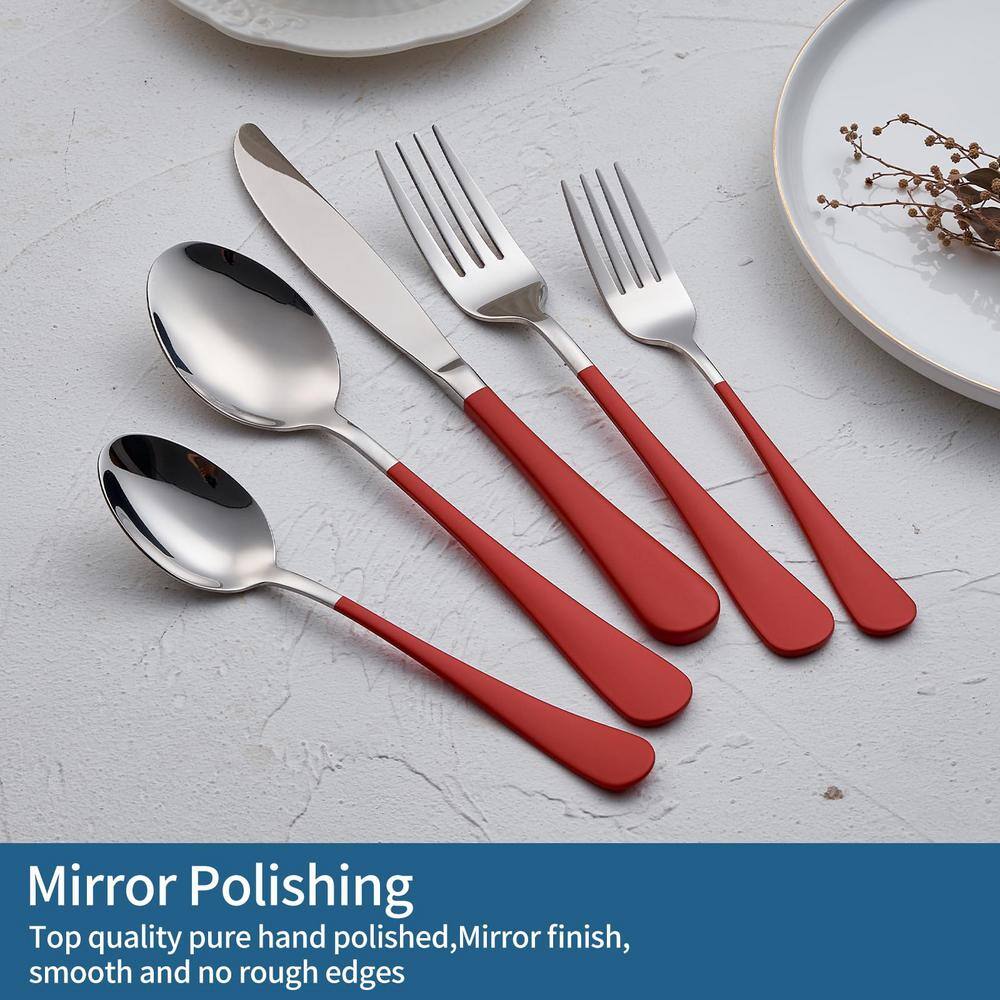 MDEALY 20-Piece Red Silverware Set for 4, 18/0 Stainless Steel Flatware Cutlery Utensils Set, Include Dinner Knives,Dinner Forks,Dinner Spoons,Salad Forks,Teaspoons,Dishwasher Safe