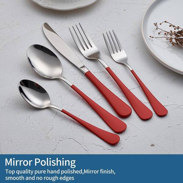 20-Piece Stainless Steel Serving Set Red Handle 18/0 Cutlery Set