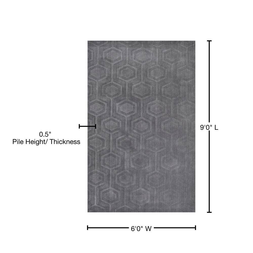 Handmade Hexagon Embossed 73'' Gray Wool Area Rug