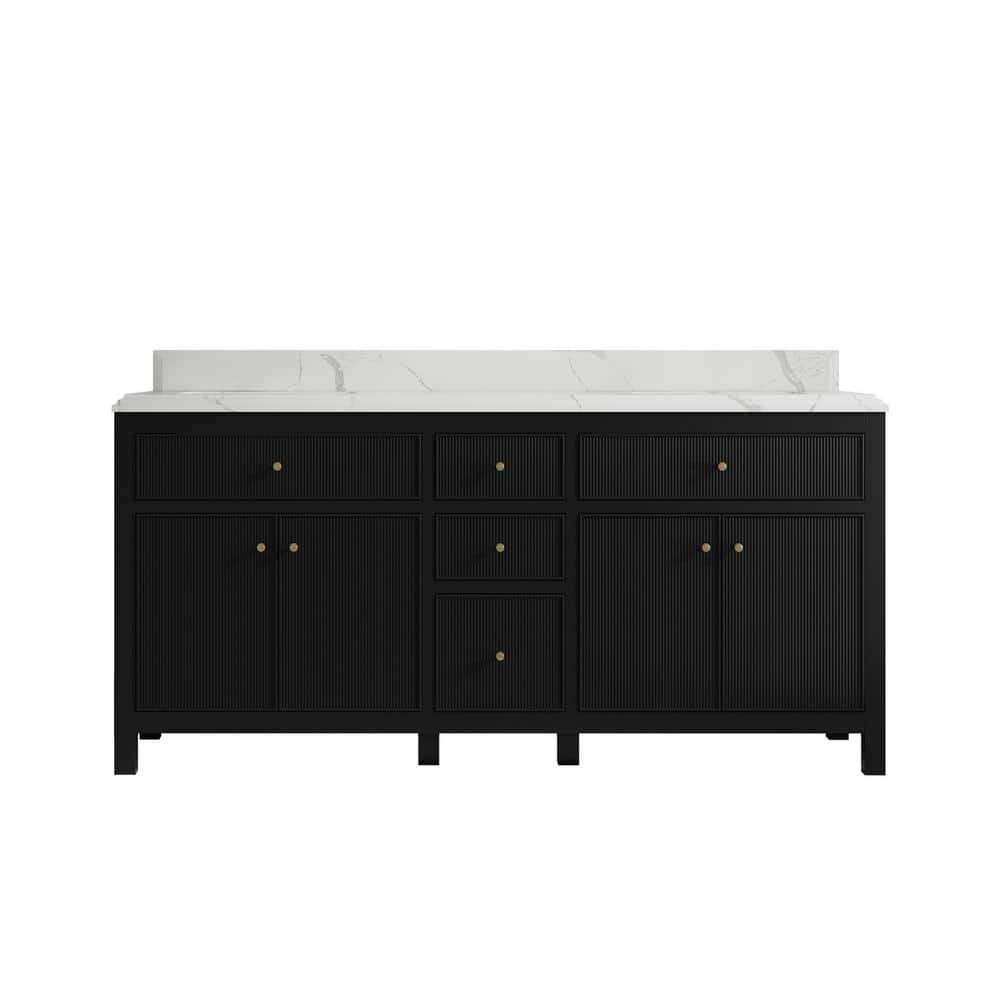 Sonoma 72 in. W x 22 in. D x 36 in. H Double Sink Bath Vanity in Black with Cove Edge Calacatta Quartz Top price history on PriceWatchPro