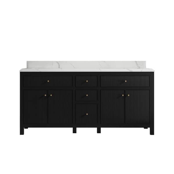 Willow Collections Sonoma 72 in. W x 22 in. D x 36 in. H Double Sink Bath Vanity in Black with Cove Edge Calacatta Quartz Top