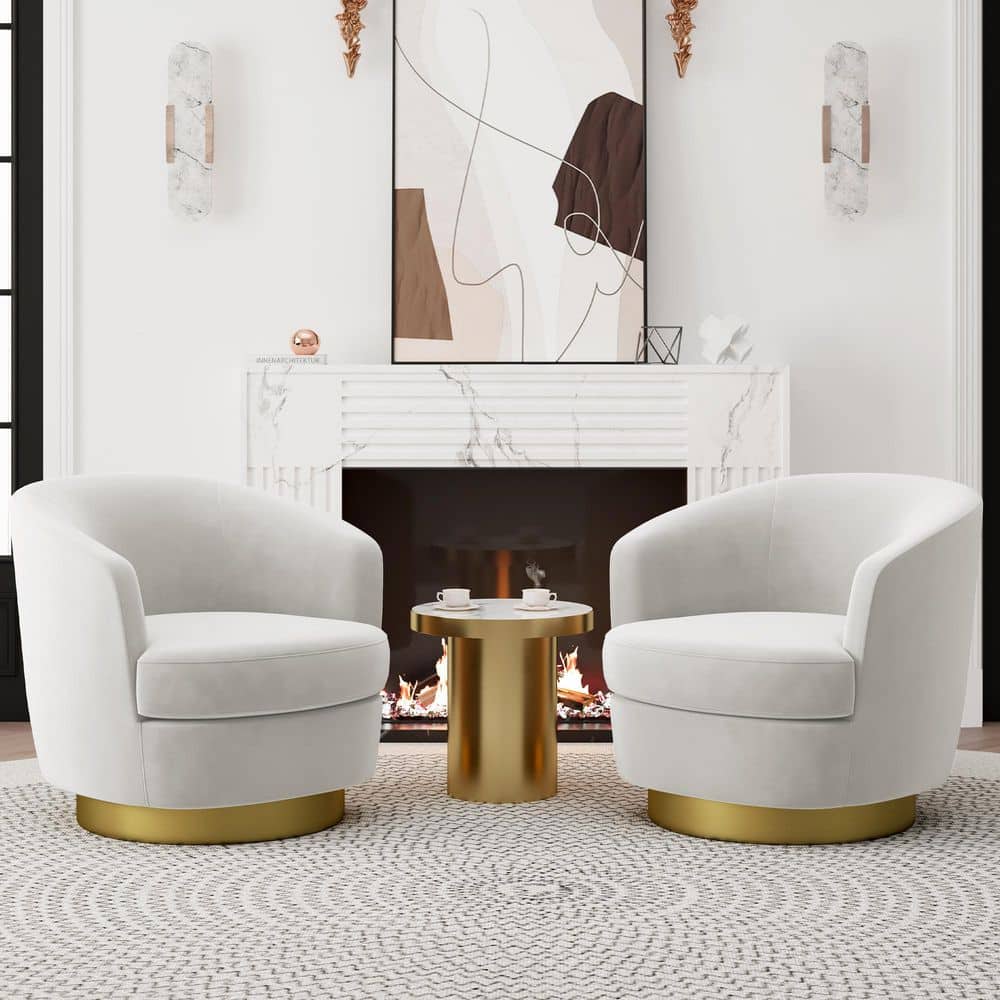 Nancy Modern White 360° Swivel Non-falling Velvet Fabric Barrel Chair for Bedroom or Living Room（Set of 2） price history on PriceWatchPro