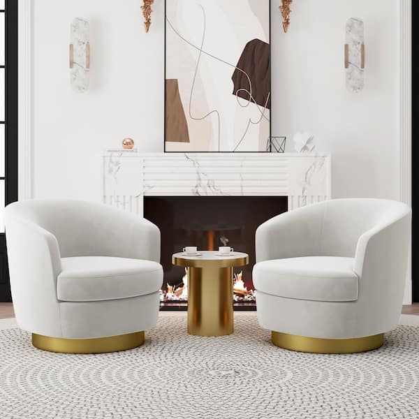 Nancy Modern White 360° Swivel Non-falling Velvet Fabric Barrel Chair for Bedroom or Living Room（Set of 2）