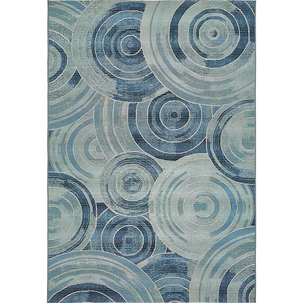 Unique Loom Outdoor Rippling Light Blue 5' 3 x 8' 0 Area Rug