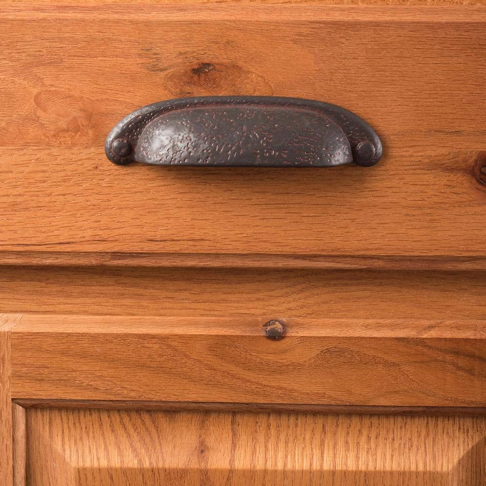 Rustic Iron Matte Finish Cup Drawer Pulls with Mounting Hardware