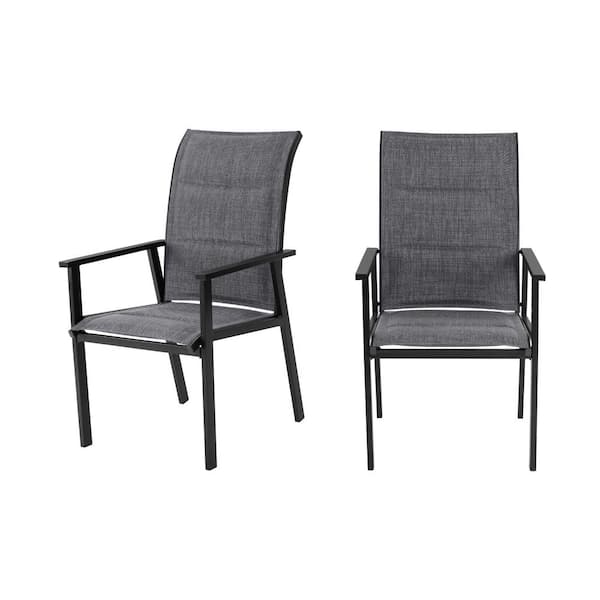 Hampton Bay High Garden Black Steel Padded Sling Outdoor Patio Stationary Dining Chair (2-Pack)
