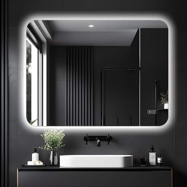 Lirago 24 in. W x 32 in. H Rectangular LED Lighted Anti-Fog Dimmable Bathroom Vanity Mirror in Silver